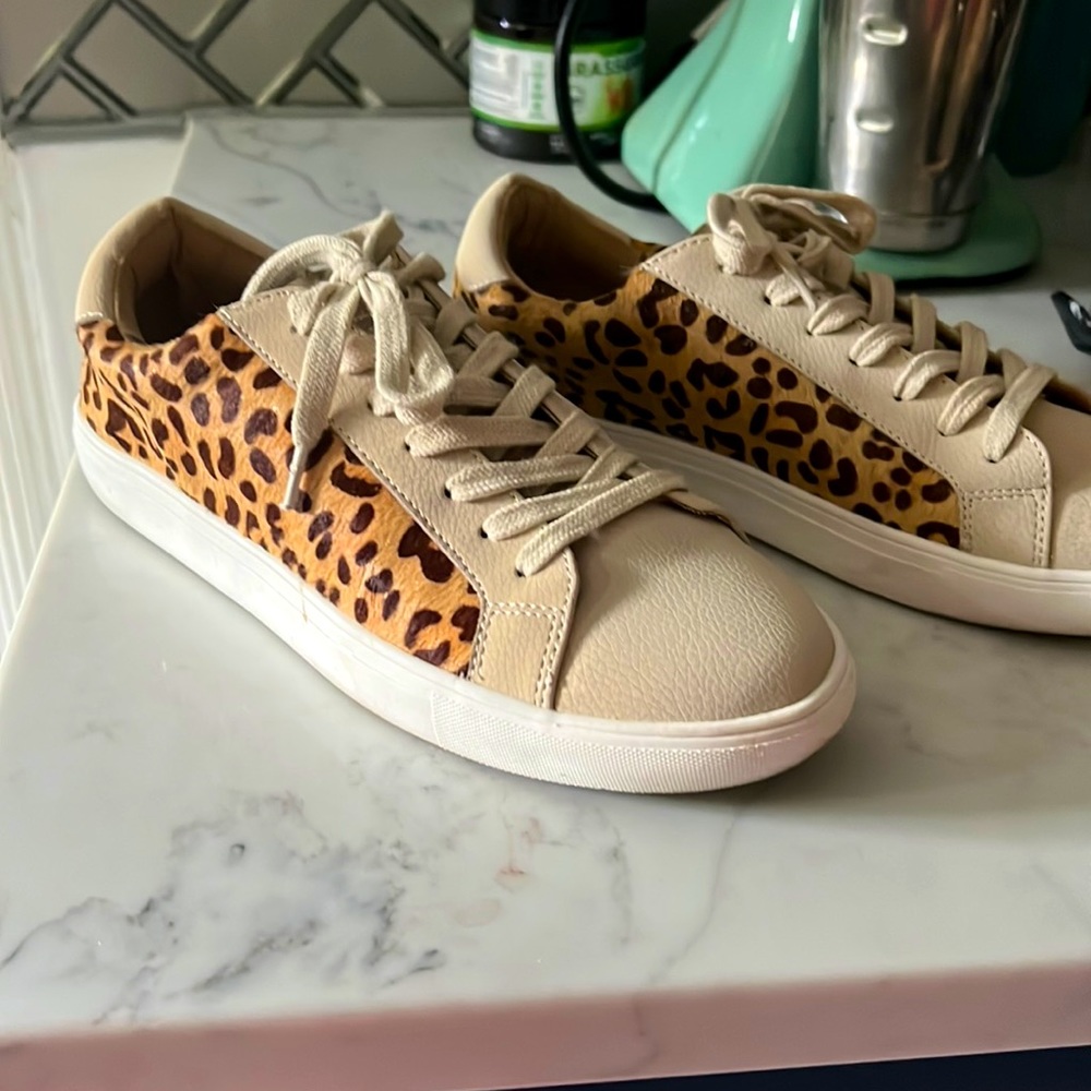 Leopard and leather sneakers